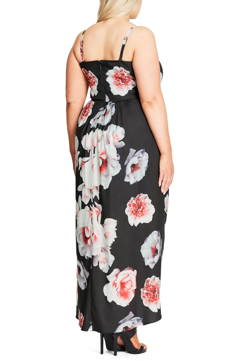 City Chic 'Open Rose' Print Tulip Hem Maxi Dress, Alternate, color, 