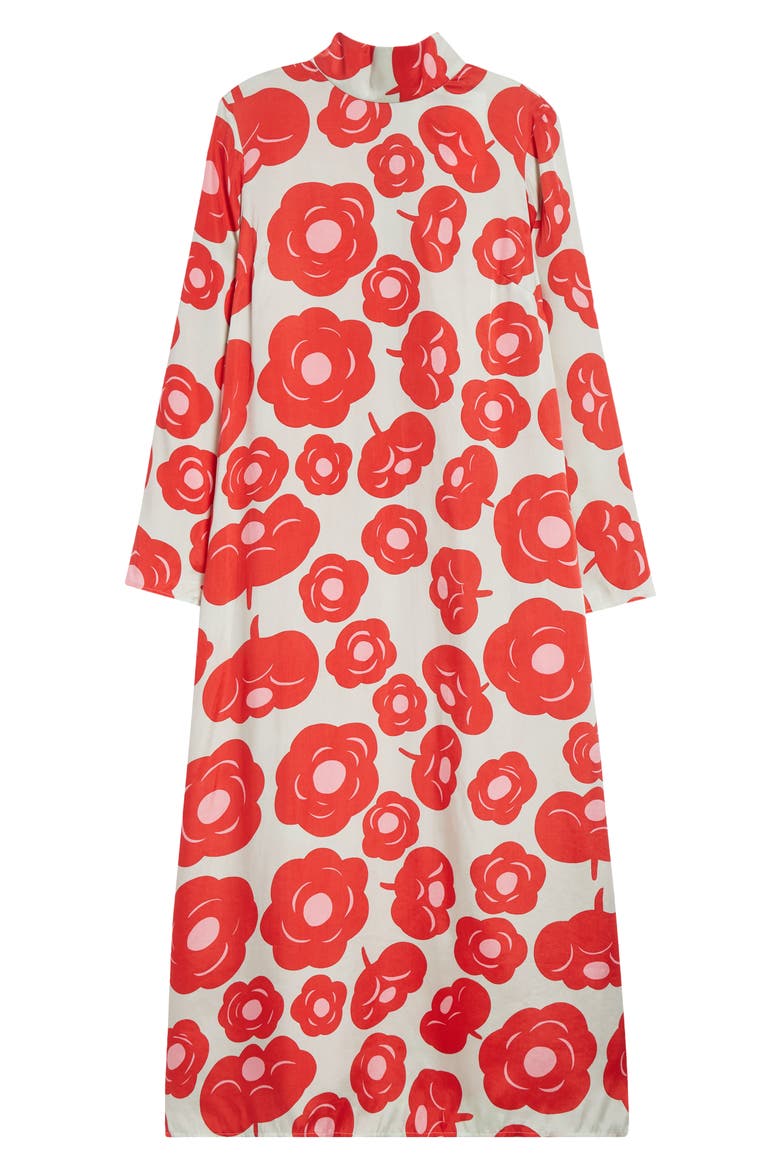 Aikakausi Long Sleeve Midi Shift Dress, Alternate, color, LIGHT TURQUOISE RED PINK