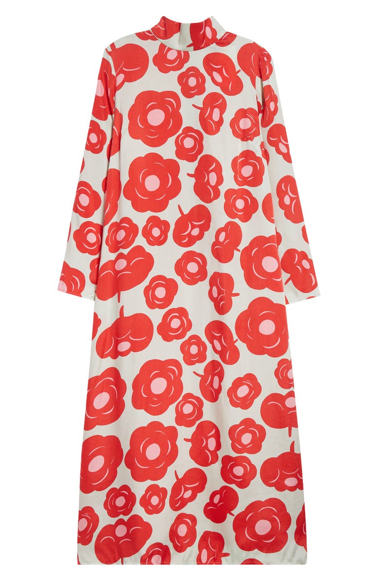 Marimekko Aikakausi Long Sleeve Midi Shift Dress, Alternate, color, Light Turquoise Red Pink