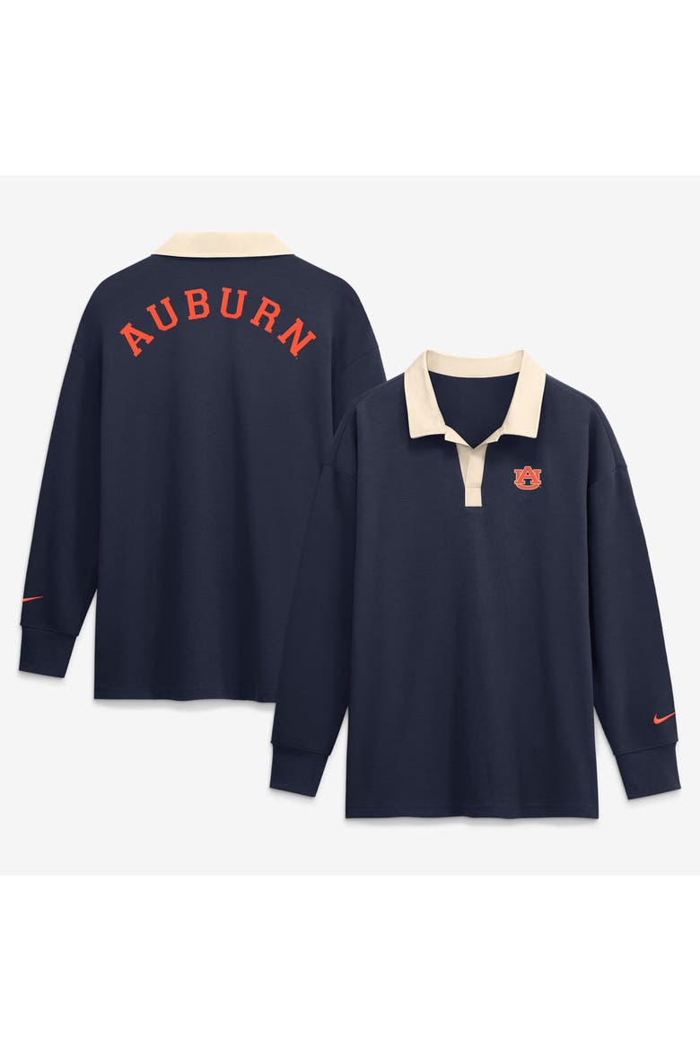 Women's Nike Navy Auburn Tigers Oversized Essential Dri-FIT Long Sleeve V-Neck Polo, Main, color, Navy