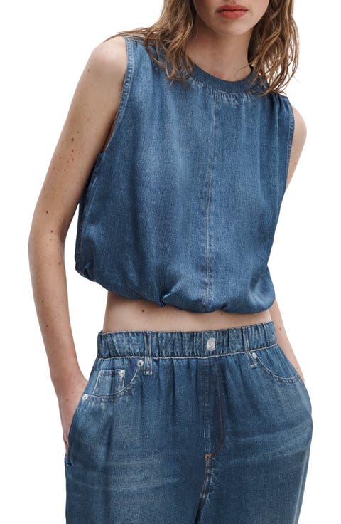 rb Miramar Satin Mica Sleeveless Crop Bubble Top