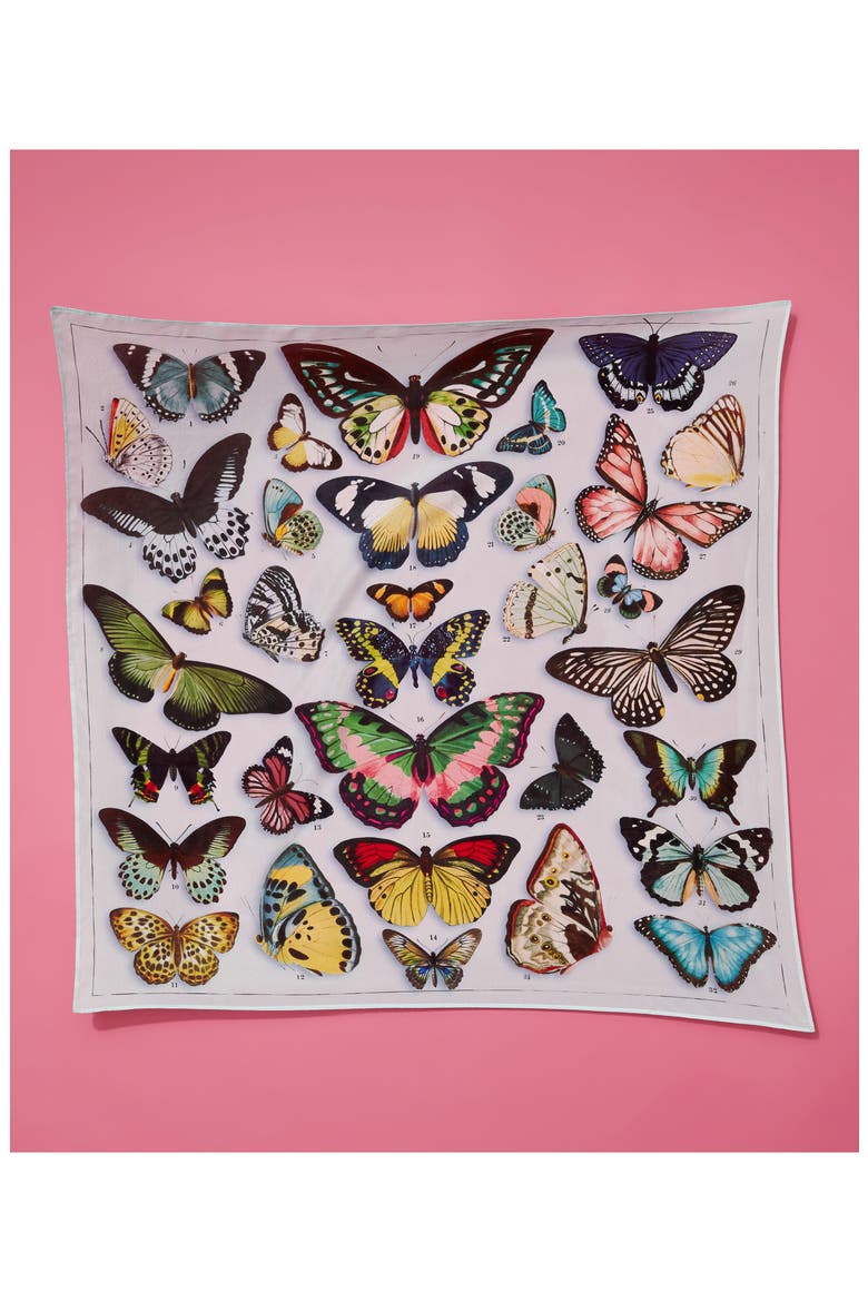 Print Silk Scarf, Alternate, color, BLUE BUTTERFLY BEAUTY PRINT