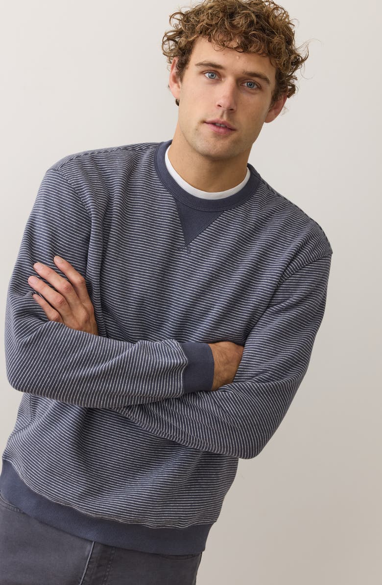 Marine Layer Cloud 9 Fleece Relaxed Crewneck Sweatshirt, Alternate, color, Navy Mini Stripe