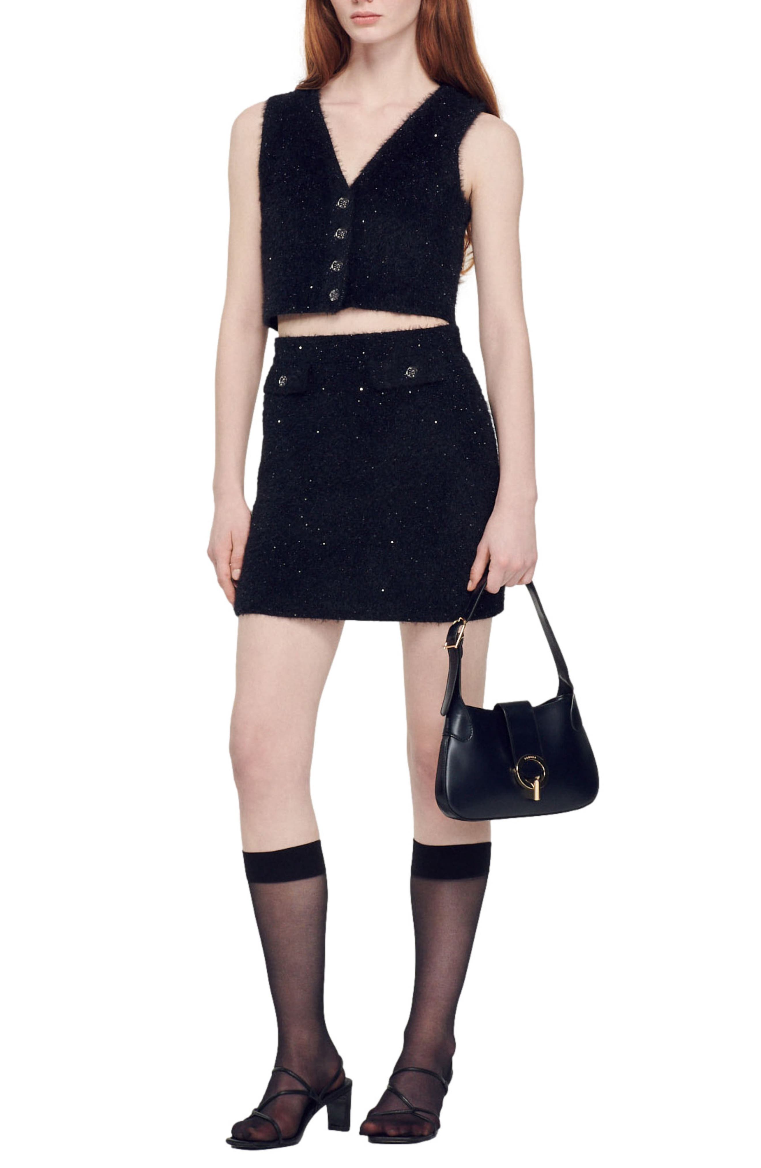 SANDRO Sweet Janet Leather Shoulder Bag, Alternate, color, 