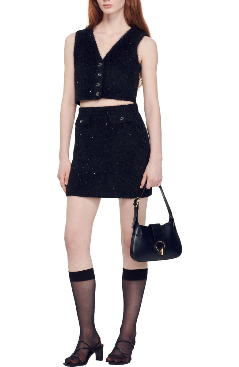 SANDRO Sweet Janet Leather Shoulder Bag, Alternate, color,