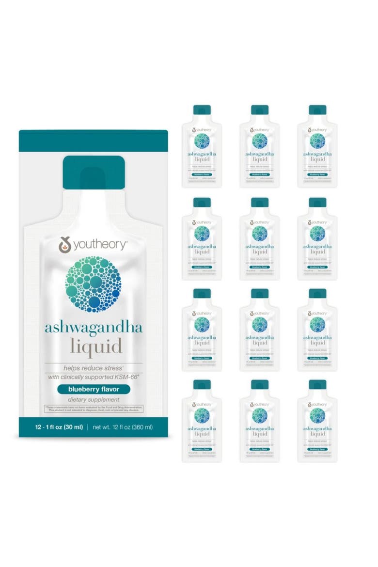 Ashwagandha Liquid Stress Relief Supplement KSM-66 12 Packets, Main, color, None