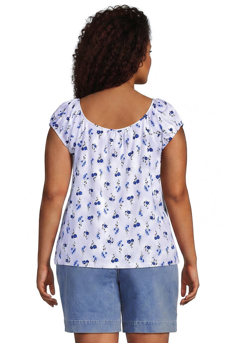 Plus Size Sleeveless Lightweight Jersey Pintuck Button Front Blouse, Alternate, color, White/Clear Blue Sky Flowers