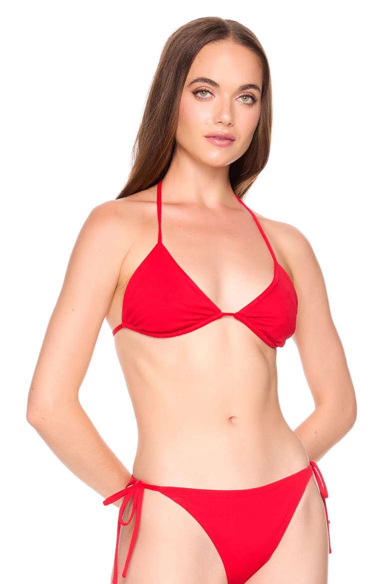 String Triangle Bikini Top, Alternate, color, PERFECT RED