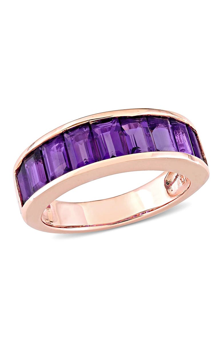 DELMAR Rose Gold Plated Channel Set Baguette Cut Amethyst Ring, Main, color, Purple