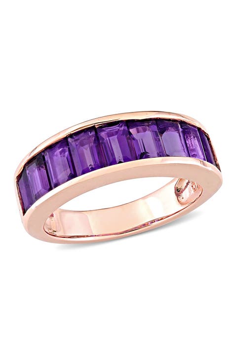 Rose Gold Plated Channel Set Baguette Cut Amethyst Ring