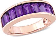 DELMAR Rose Gold Plated Channel Set Baguette Cut Amethyst Ring