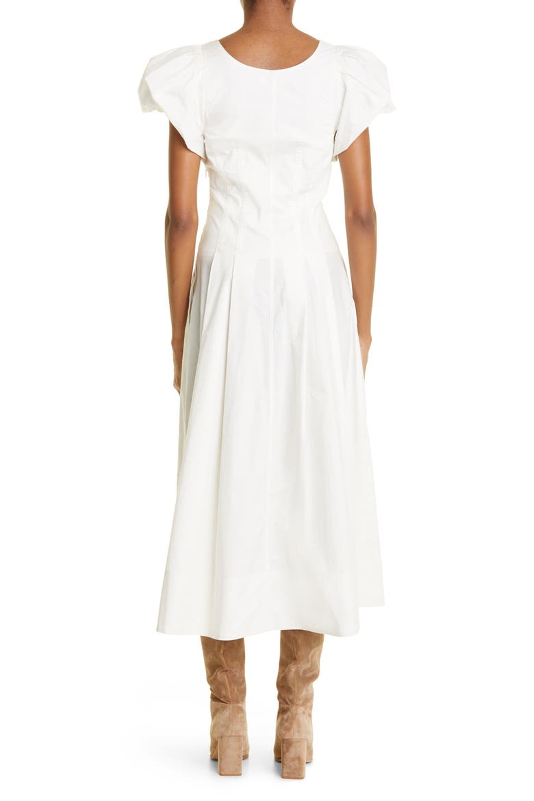 Malie Puff Sleeve Cotton Midi Dress, Alternate, color, BONE