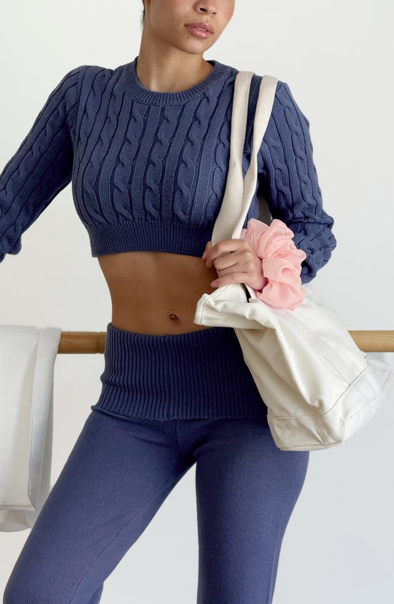 Florence by Mills Barre Crop Cable Sweater, Alternate, color, Blue Grisaille