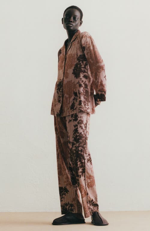 Mango Blurred Print Cotton Pajama Pants In Brown