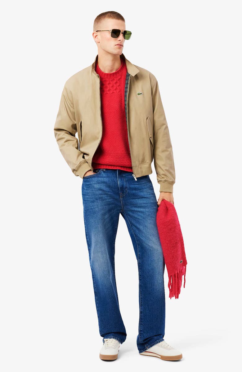 Lacoste Mixed Texture Wool Blend Crewneck Sweater, Alternate, color, Bigarreau Cherry