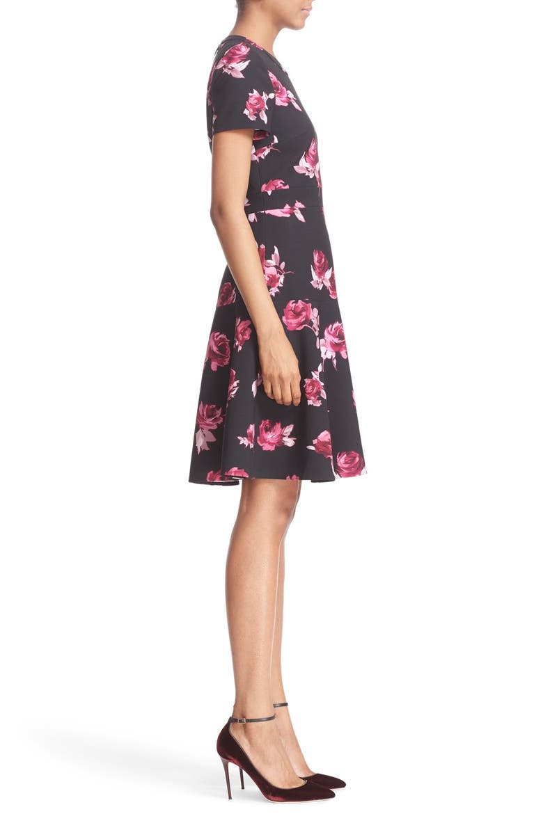 'encore rose' crepe fit & flare dress, Alternate, color, BLACK