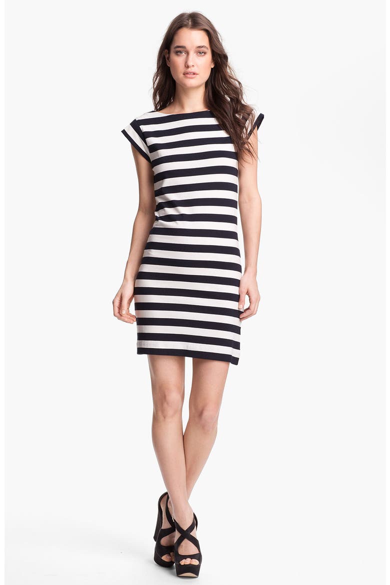 Stripe Cap Sleeve Knit Dress, Main, color, NAVY/ WHITE