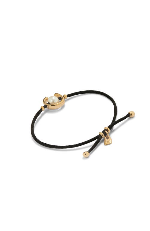 Unode50 18k Gold-plated Black Thread Bracelet With Shell Pearl Accessory. In Black