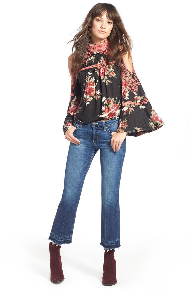 'Bainbridge' Embroidered Cold Shoulder Top, Alternate, color, BLACK