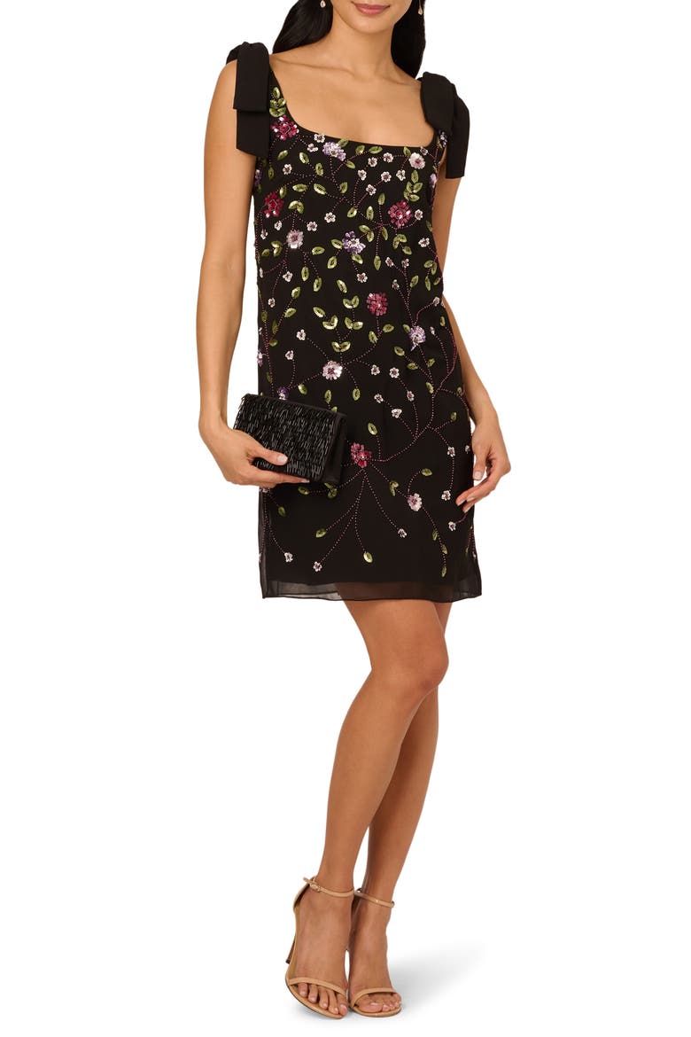 Beaded Sleeveless Shift Dress, Alternate, color, BLACK MULTI