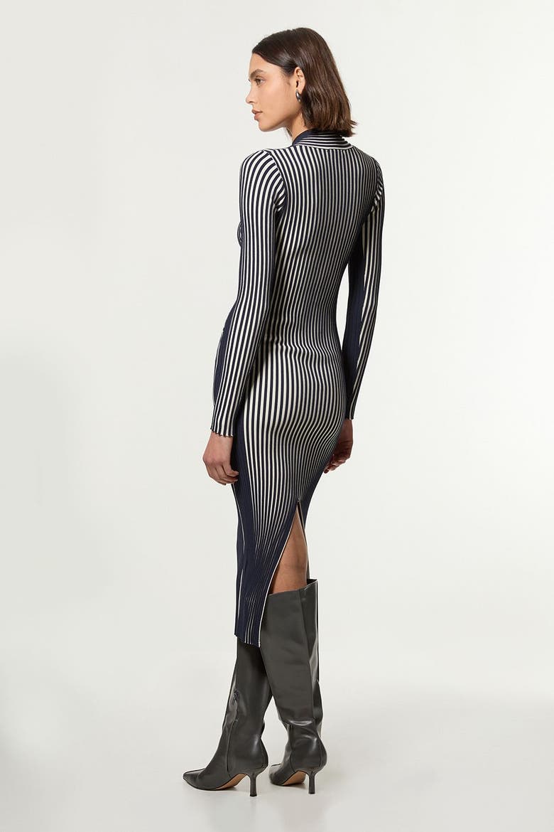 Petite Fitted Long Sleeve Midi Dress, Alternate, color, Navy