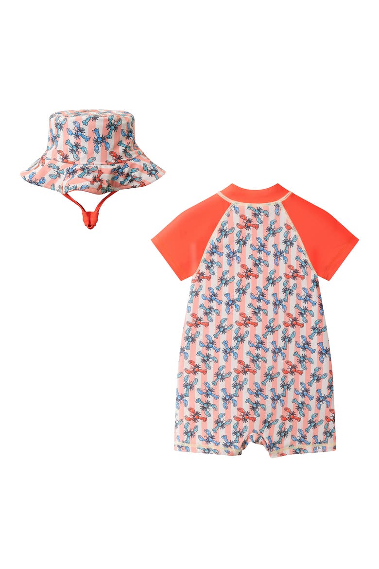 Long Sleeve One-Piece Swimsuit & Sun Hat, Alternate, color, ORANGE LOBSTER