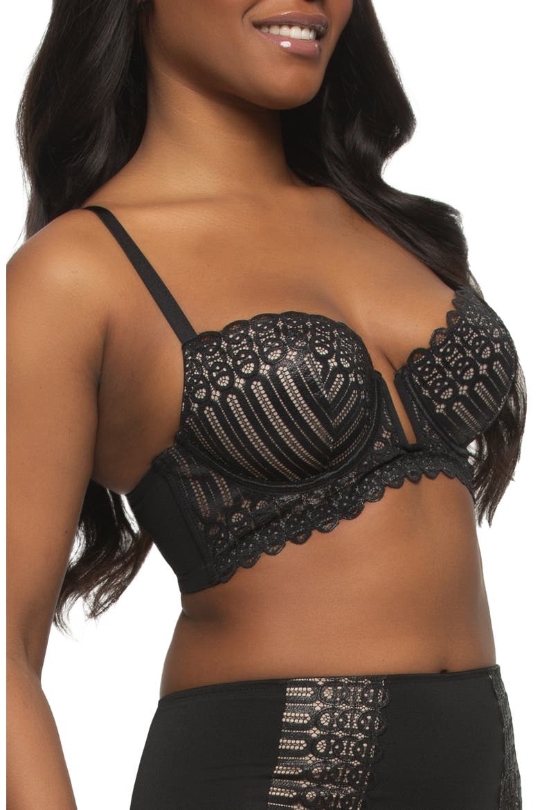 Siren Underwire Shimmer Lace Plunge Demi Longline Bra, Alternate, color, BLACK SHIMMER