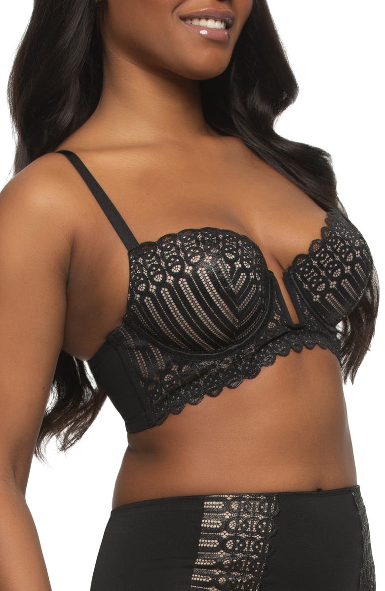 Felina Siren Underwire Shimmer Lace Plunge Demi Longline Bra, Alternate, color, Black Shimmer