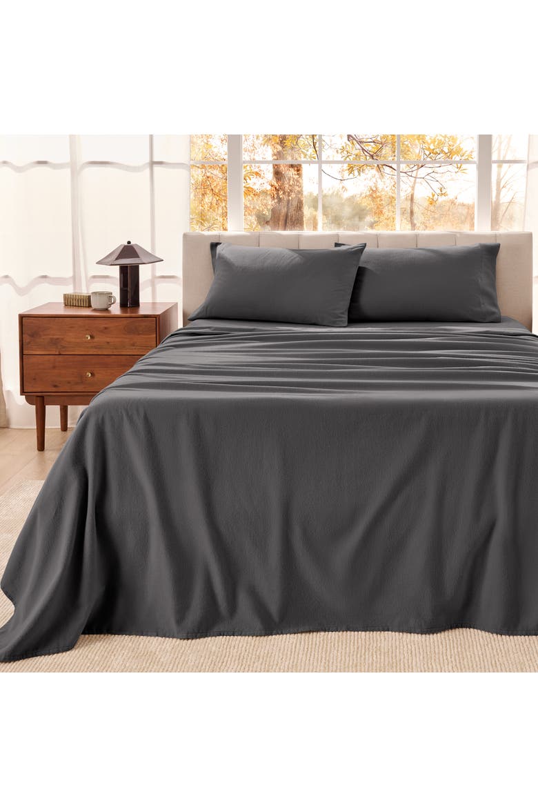 100% Organic Cotton Flannel Sheet Set - Split King, Alternate, color, Grey
