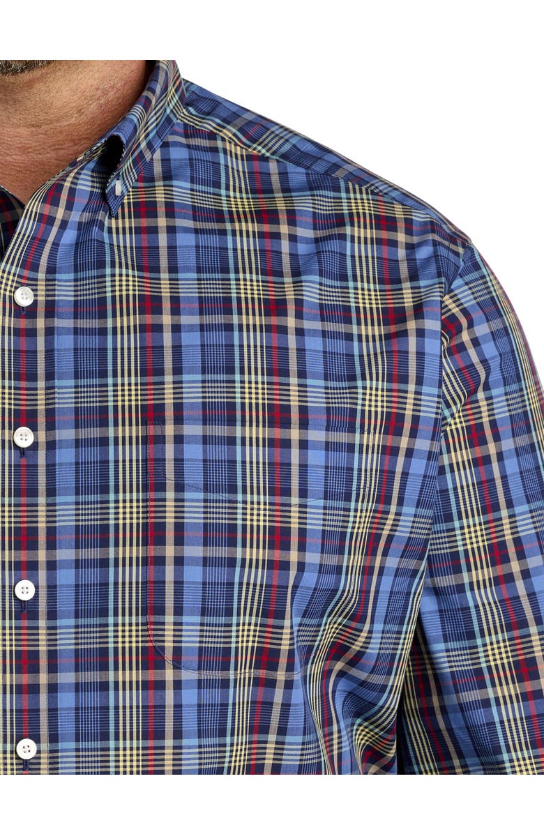 Oak Hill by DXL Big & Tall Plaid Performance Sport Shirt, Alternate, color, Navy
