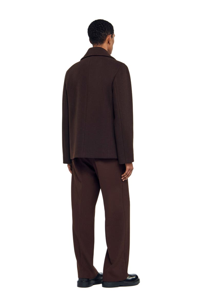 SANDRO Double-breasted wool pea coat, Alternate, color, Chocolate