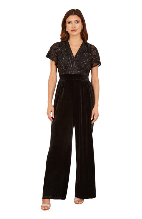 Wrap Sequin Embellished Velvet Jumpsuit