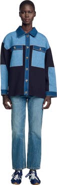 SANDRO Oversized denim mix cardigan