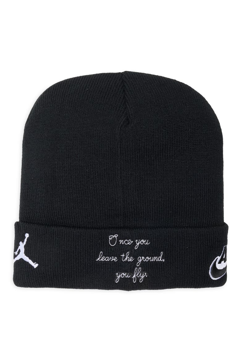 Kids' Embroidered Logo Knit Beanie, Alternate, color, BLACK