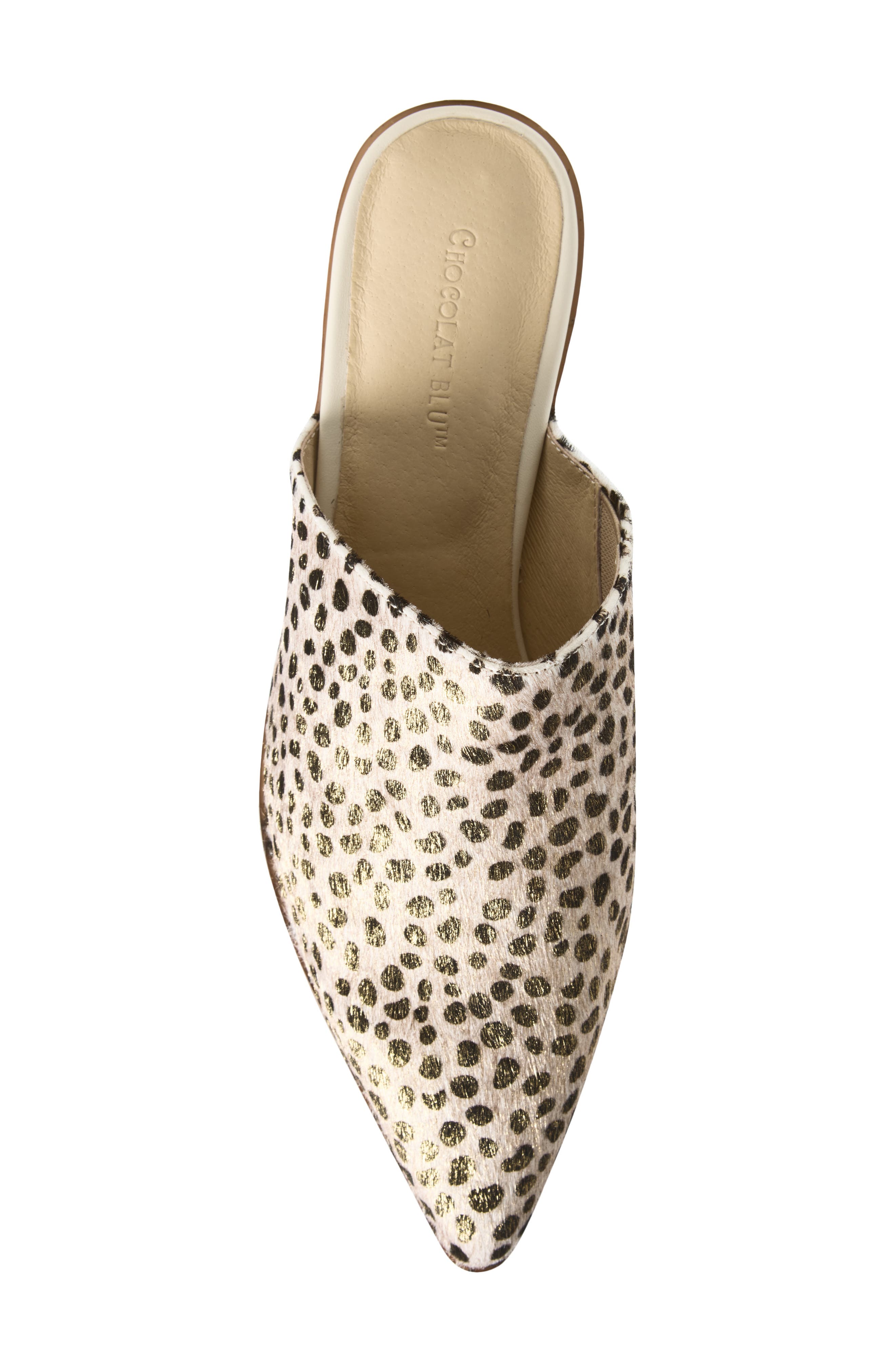 Cabela Genuine Calf Hair Pointed Toe Mule, Alternate, color, GOLD DOT CALF HAIR