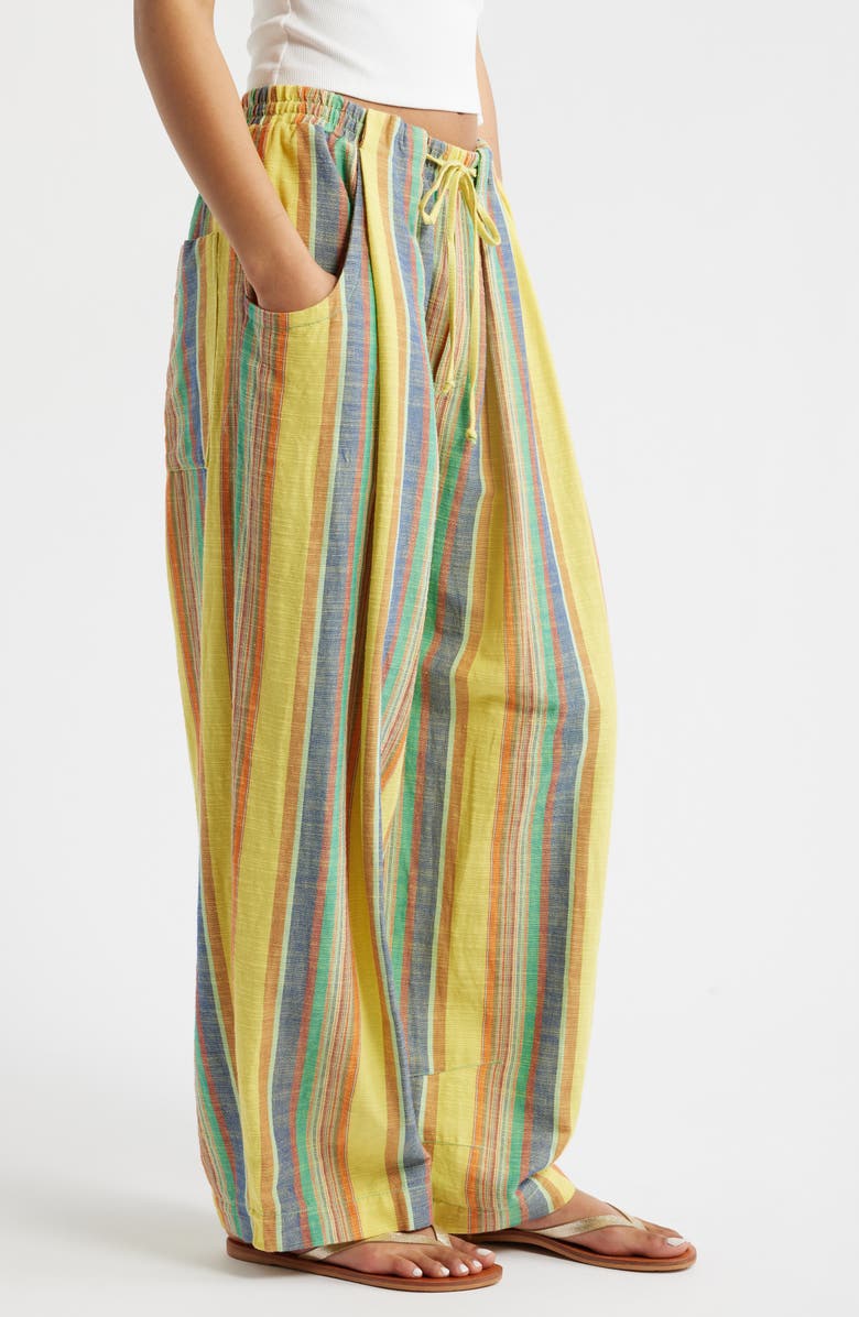 Free People Chambers Stripe Drawstring Linen & Cotton Pants, Alternate, color, Butter Yellow Combo