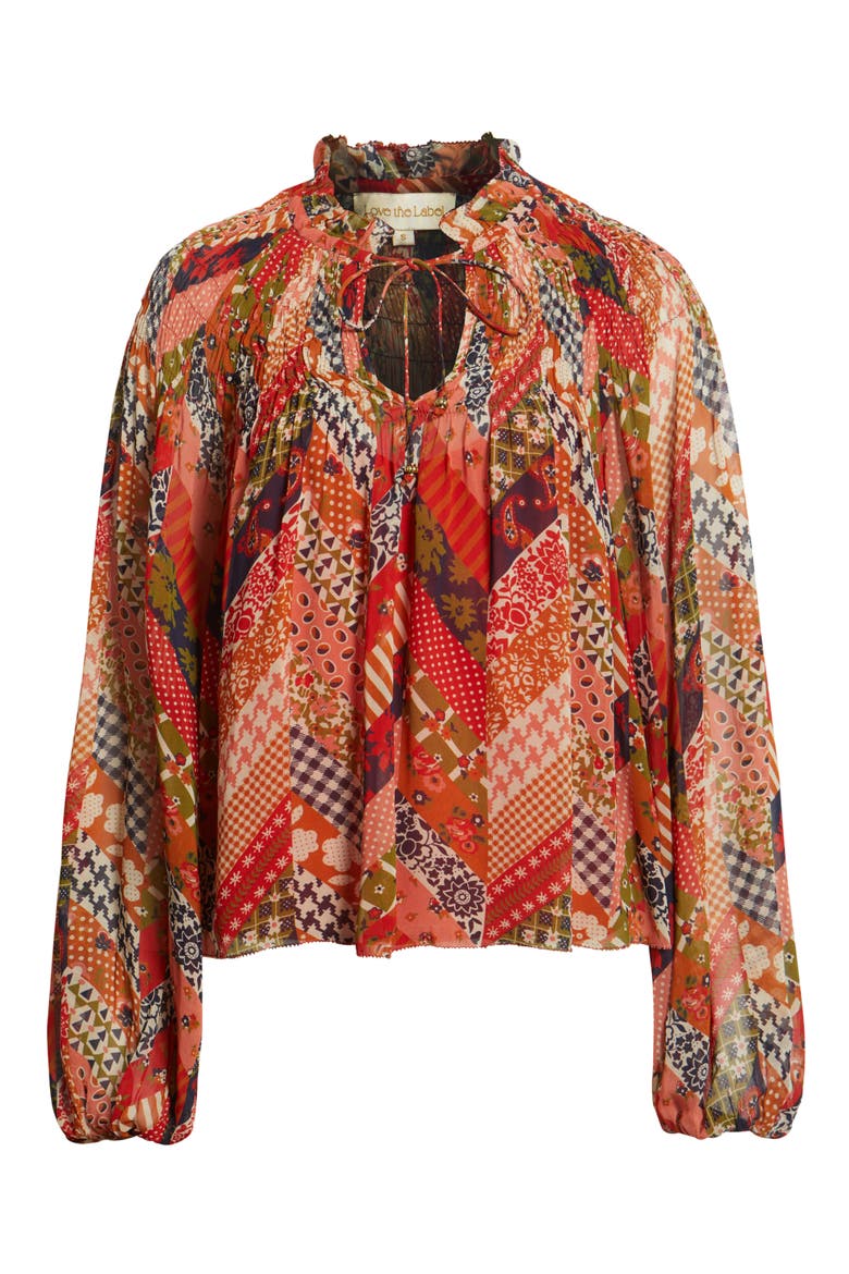 Meredith Smocked Top, Alternate, color, PATCHWORK HERRINGBONE PRINT