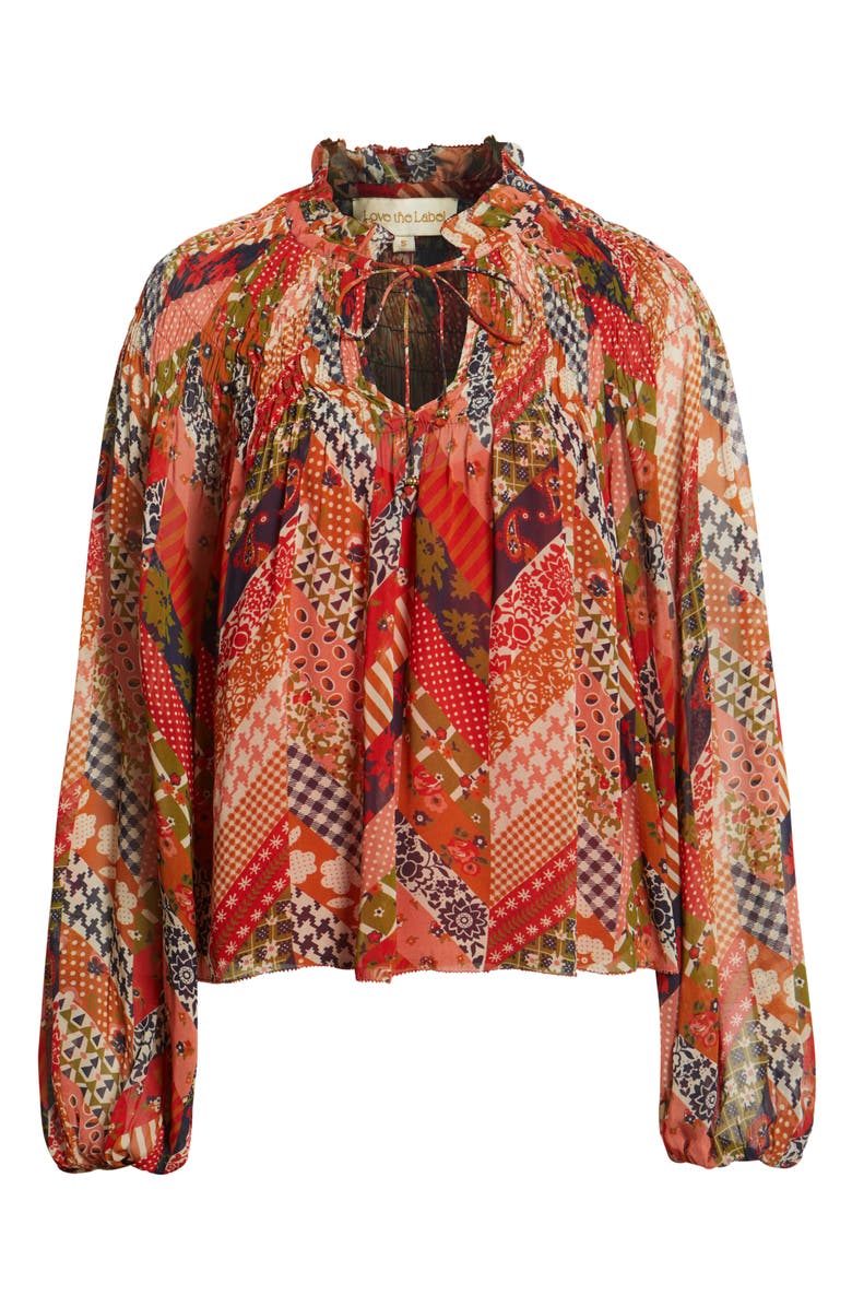 LOVE THE LABEL Meredith Smocked Top, Alternate, color, Patchwork Herringbone Print