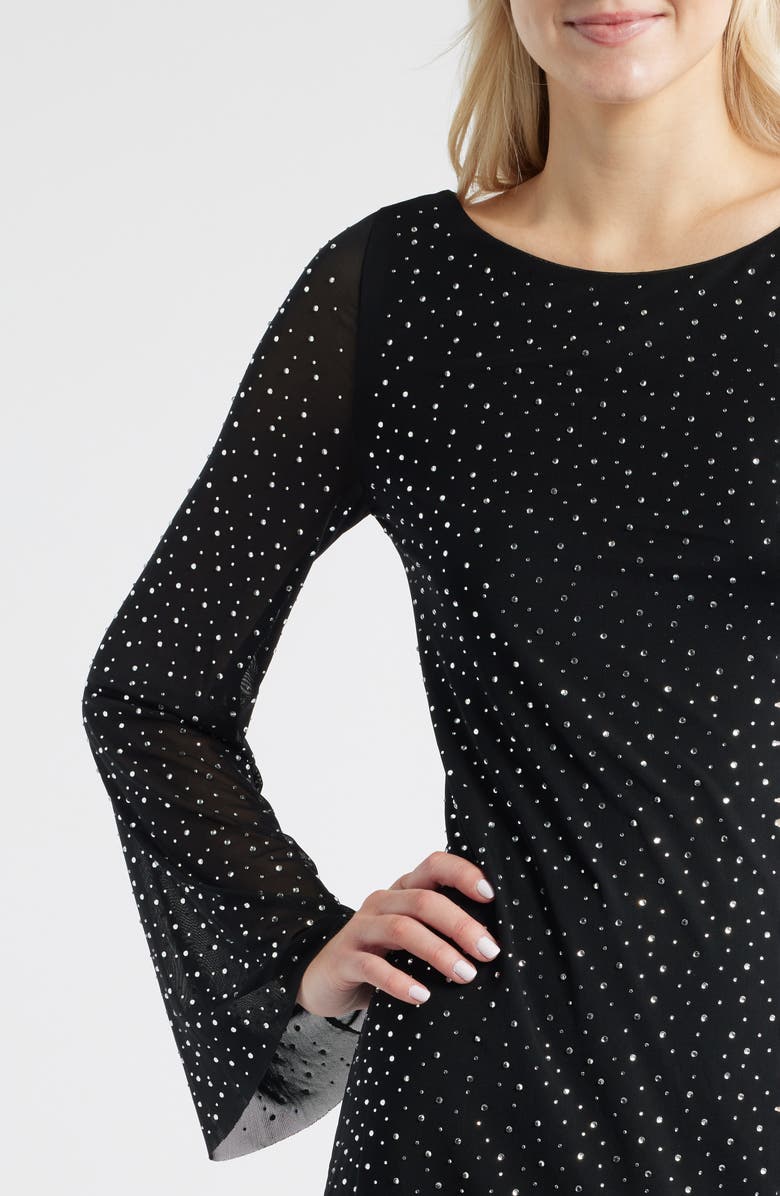 Jump Apparel Embellished Bell Sleeve Mesh Minidress, Alternate, color, Black