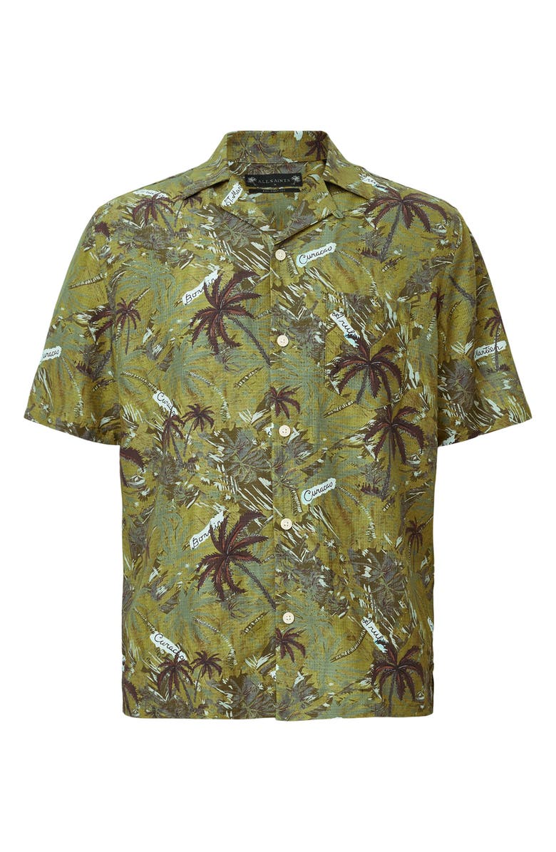 AllSaints Liner Short Sleeve Camp Shirt, Alternate, color, Barrel Brown