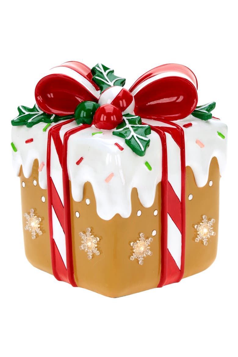 Lighted Gingerbread Gift Box, Main, color, Red