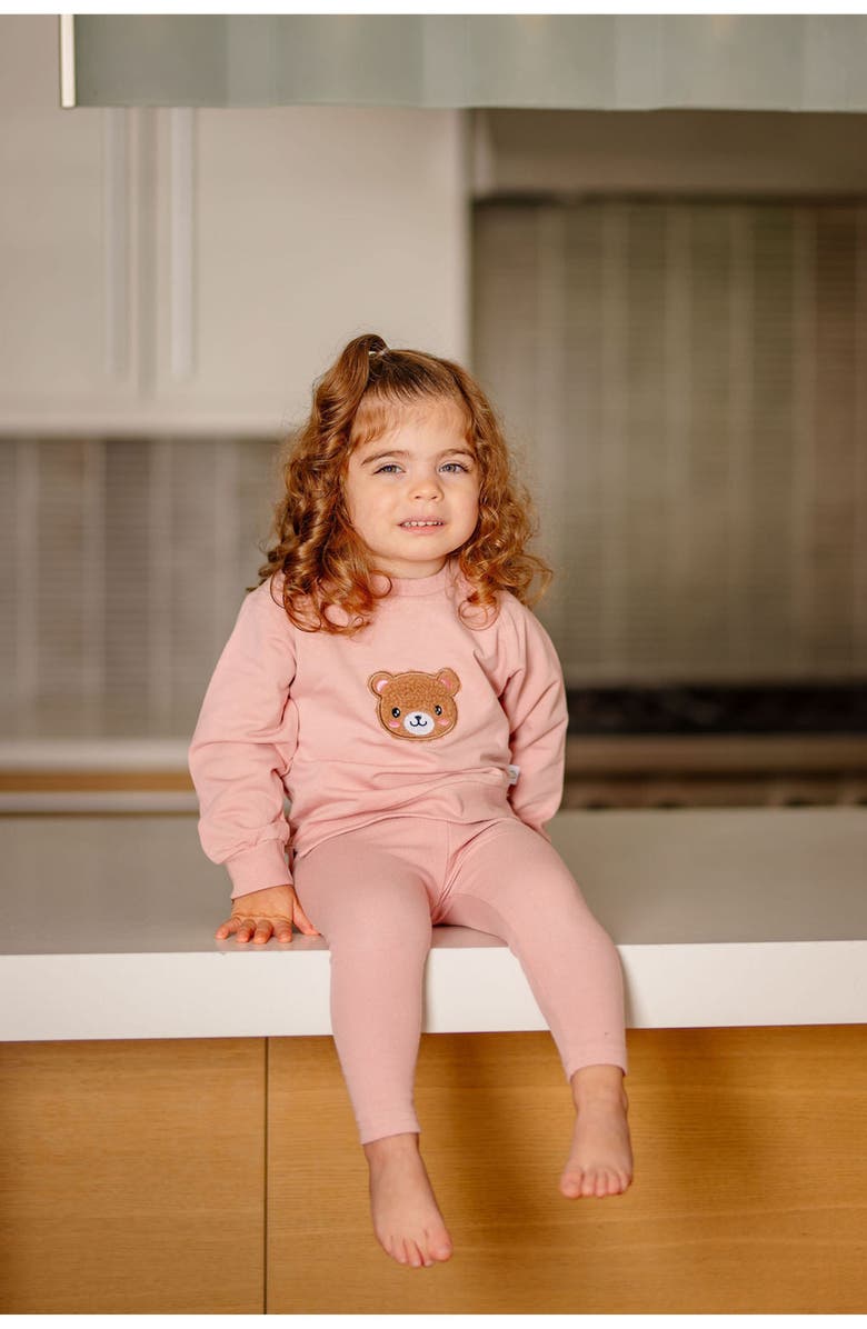 Pouf Girls Bear Sweatsuit, Alternate, color, Pink