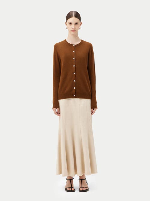 Gobi Mongolian Cashmere Crew Neck Cardigan In Chipmunk