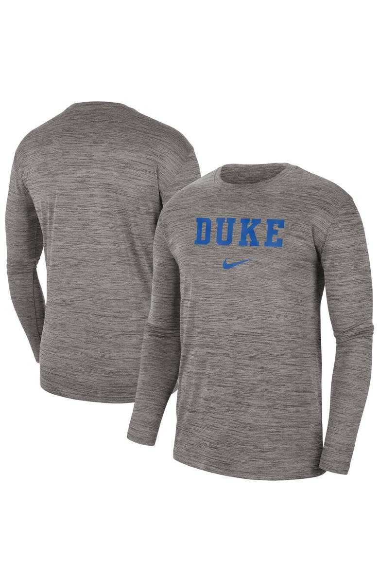 Nike Men's Nike Heather Gray Duke Blue Devils Team Velocity Performance Long Sleeve T-Shirt, Main, color,