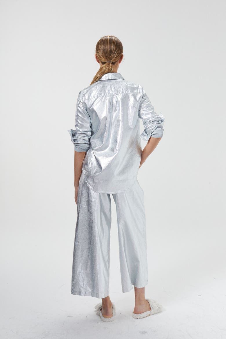 Culotte Metallic Linen Pant, Alternate, color, Metallic Silver