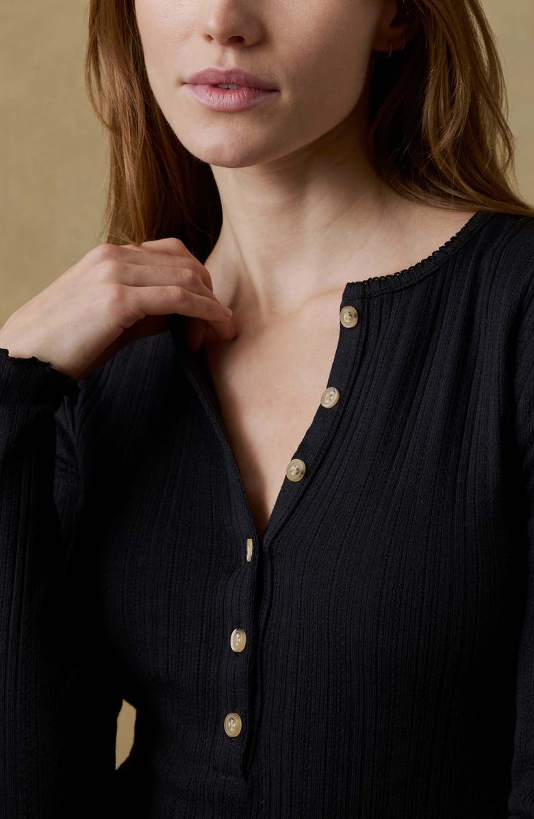 Faherty Paradise Pointelle Stitch Organic Cotton Blend Henley, Alternate, color, Black