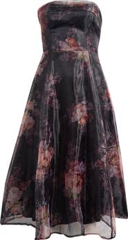 Lulus Elena Strapless Organza Midi Dress