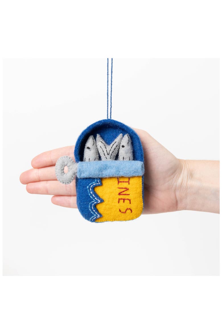 Tin of Sardines Ornament, Alternate, color, BLUE