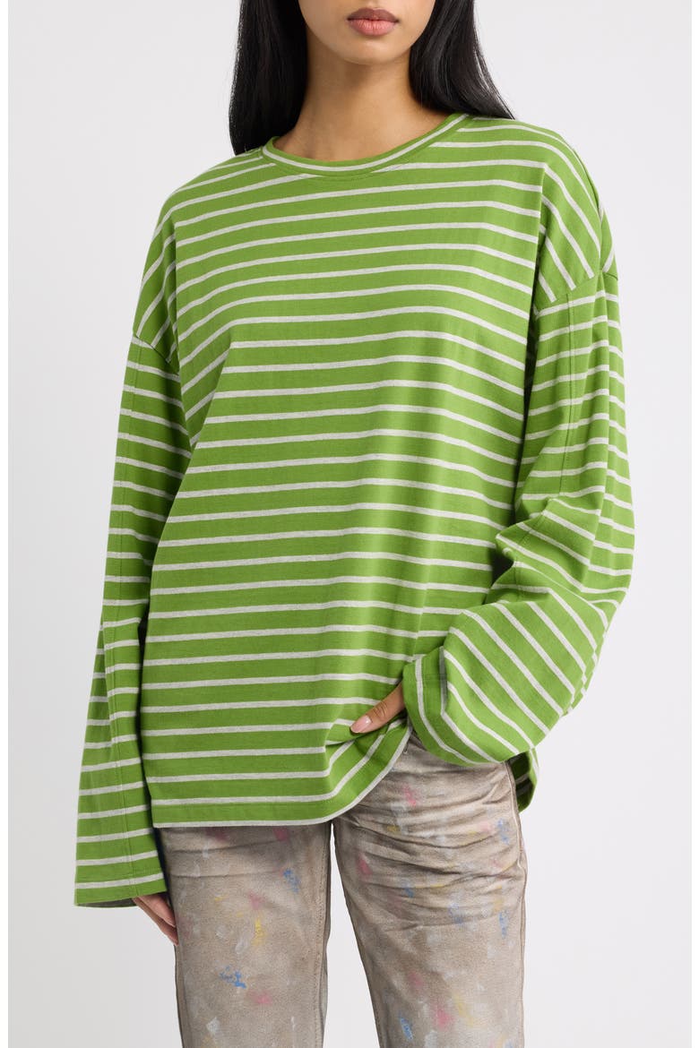 Oversize Stripe Long Sleeve T-Shirt, Main, color, GREEN