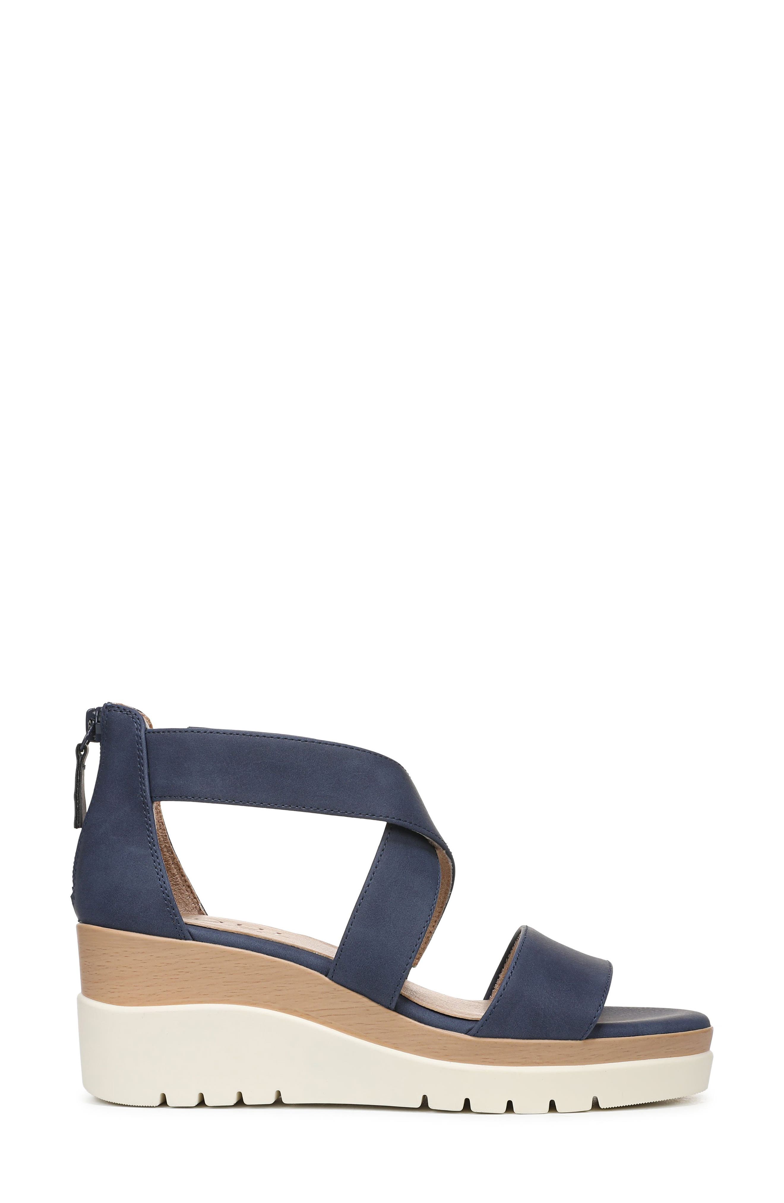 Goodtimes Platform Wedge Sandal - Wide Width Available, Alternate, color, DARK BLUE FAUX LEATHER